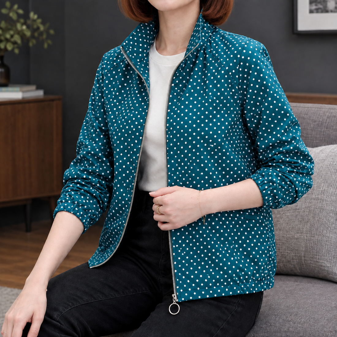 Stacey Polka Dot Jacket - Teal