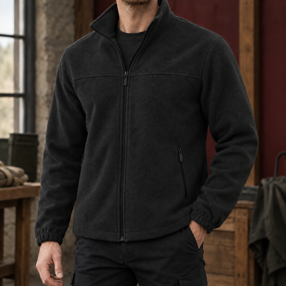 Godfrey Stand Collar Jacket - Black