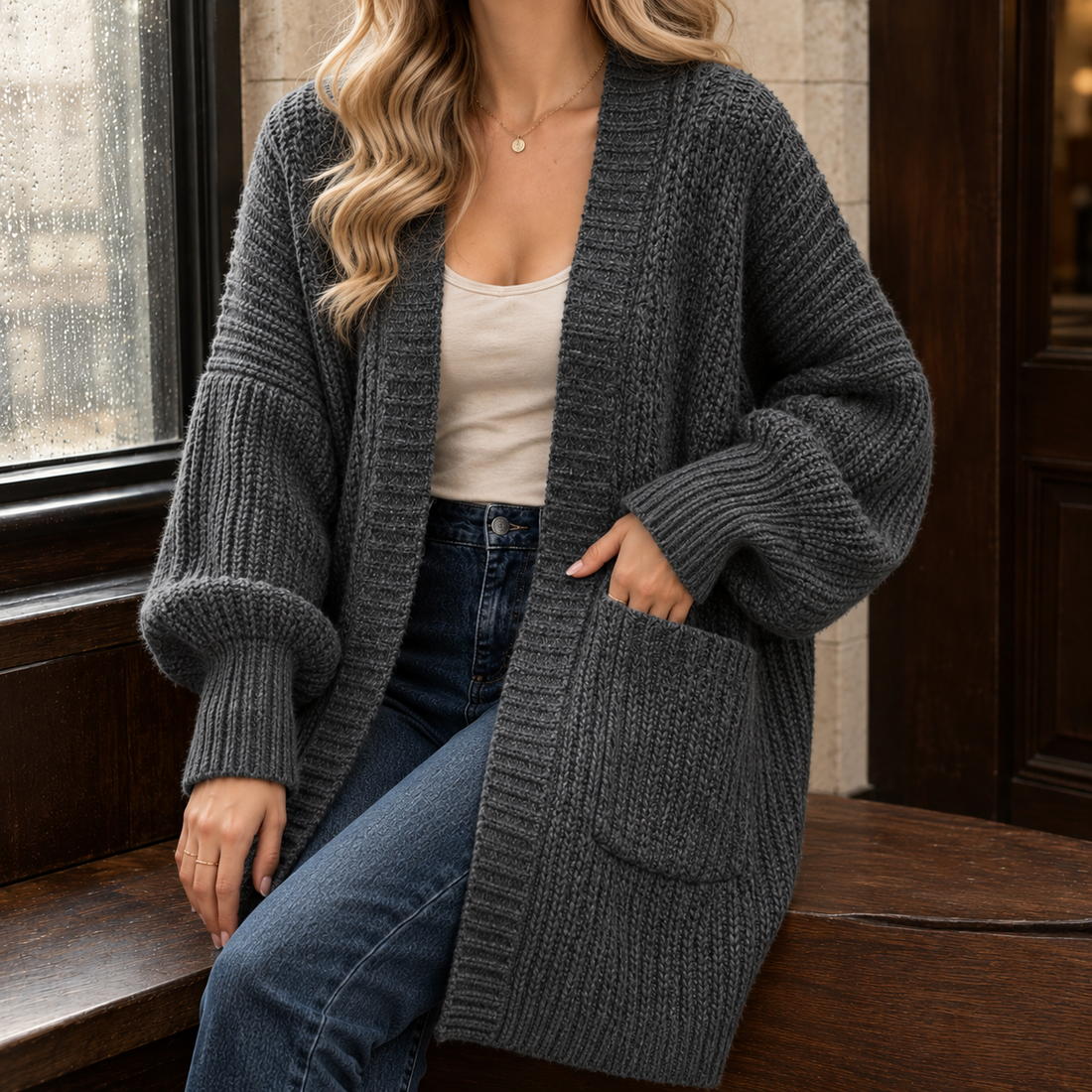 Constance Chunky Knit Cardigan - Dark Gray