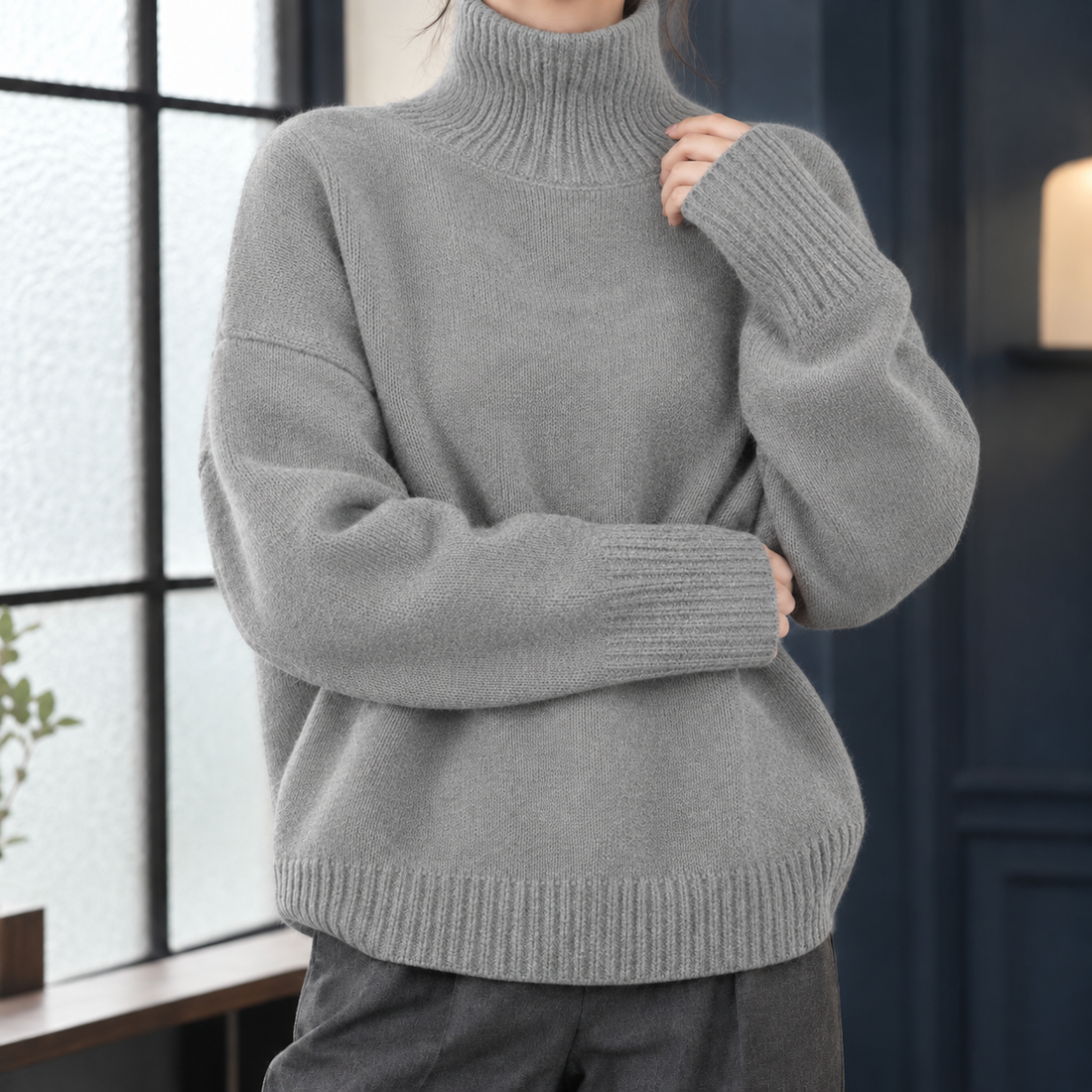 Cleo-Marie Wool Turtleneck - Light Gray