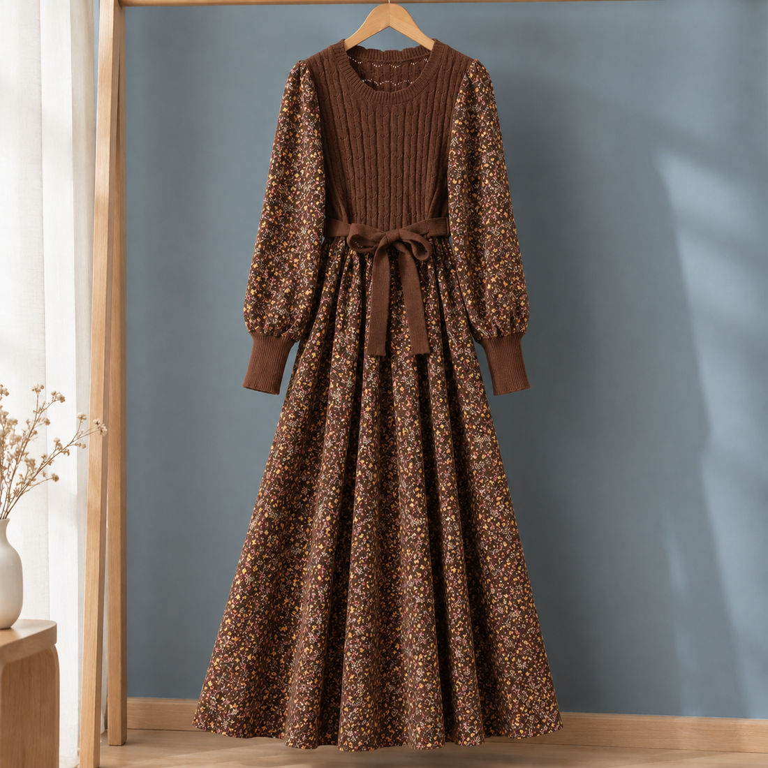 Hildegarde Patchwork Dress - Brown