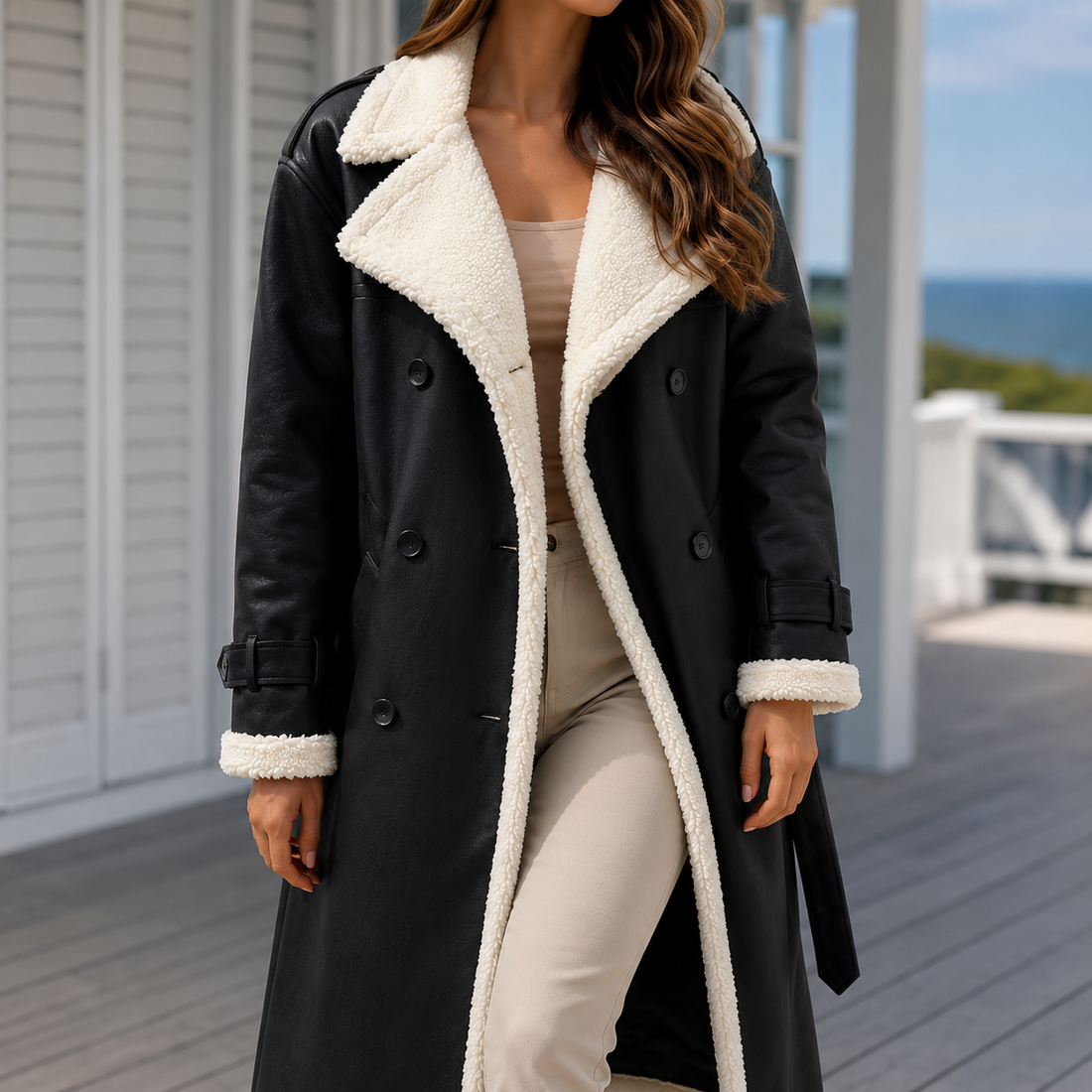 Soledad-Louise Contrast Trim Coat - Black