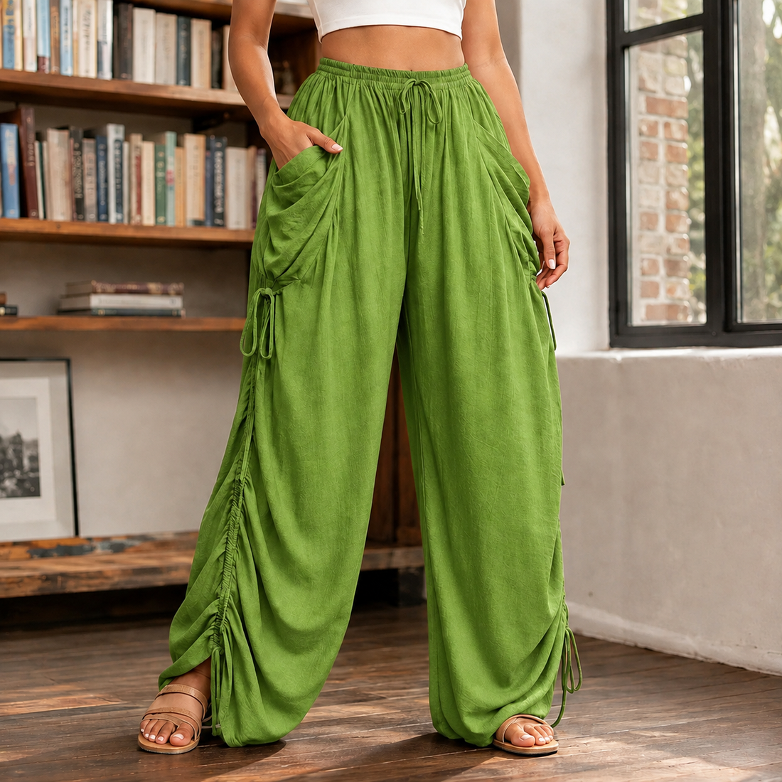 Caroline Ruched Harem Pants - Green