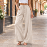 Yolande-Pearl Wide Leg Pants - Beige