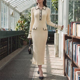 Amelie Contrast Knit Dress - Apricot Long Skirt