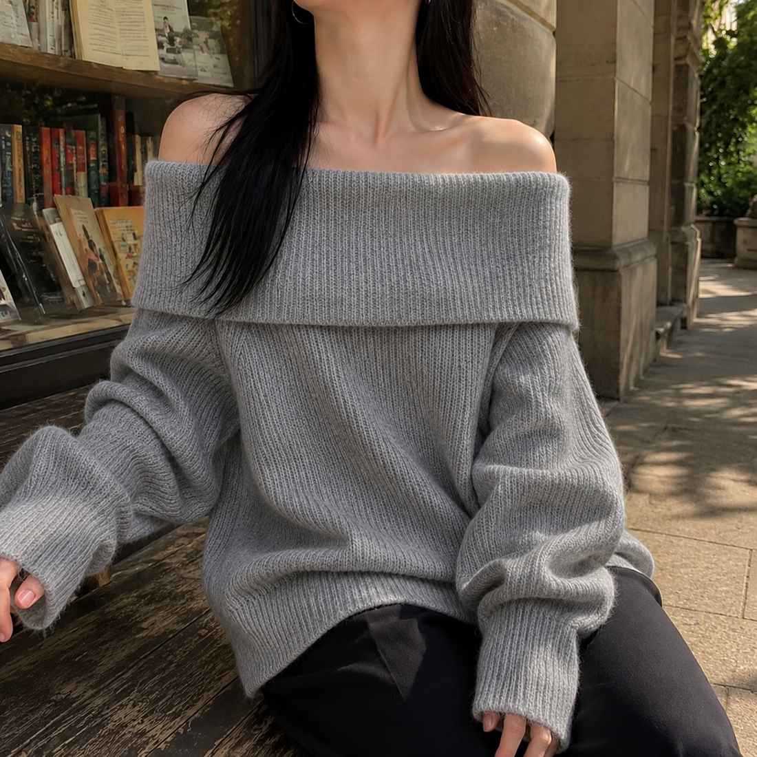 Magdalena Off Shoulder Sweater - Gray