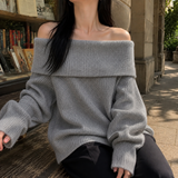 Magdalena Off Shoulder Sweater - Gray