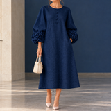 Estella-Eve Floral Cuff Dress - Navy Blue