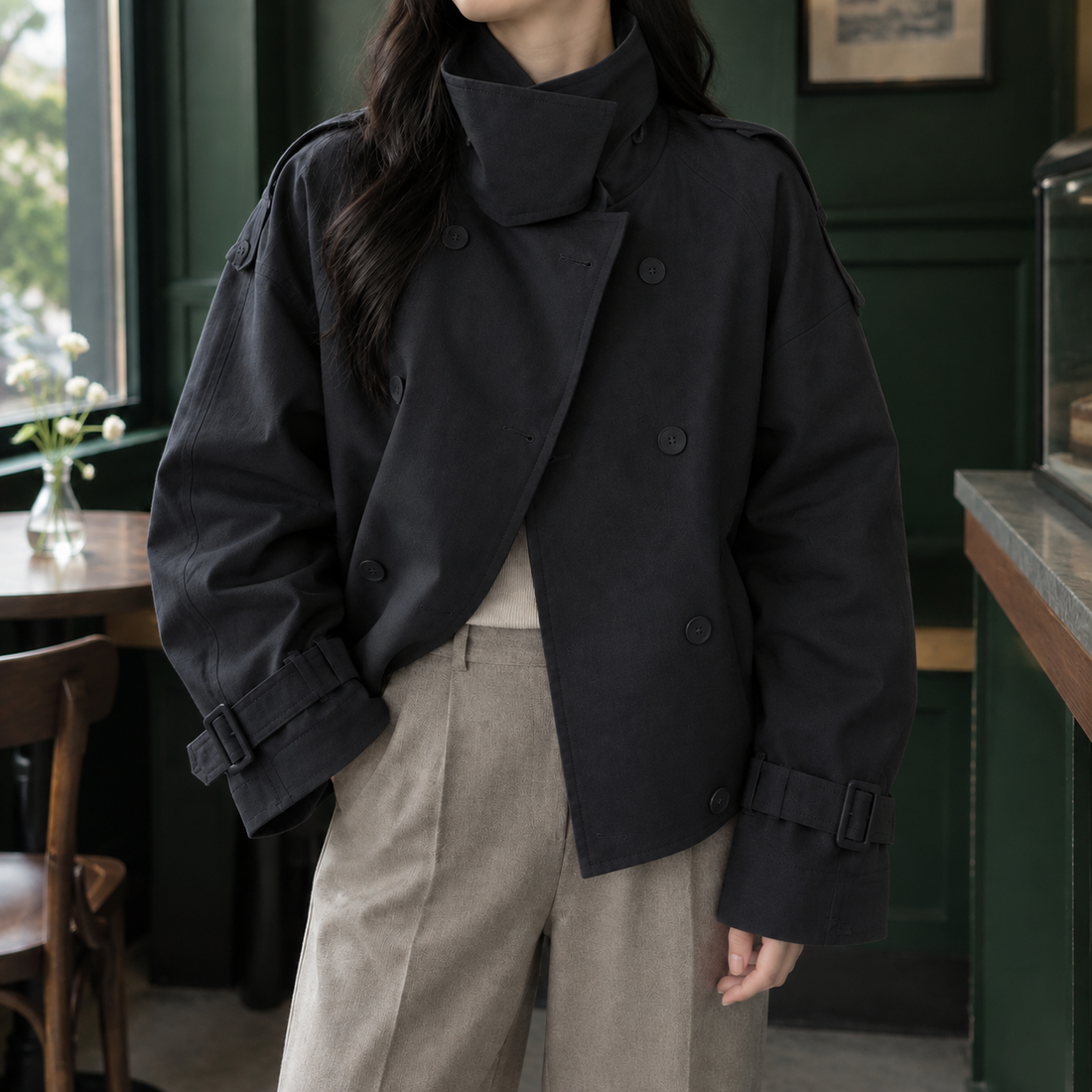 Halcyon Cropped Jacket - Black