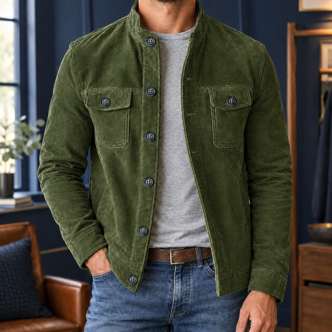 Damaso Stand Collar Jacket - Army Green