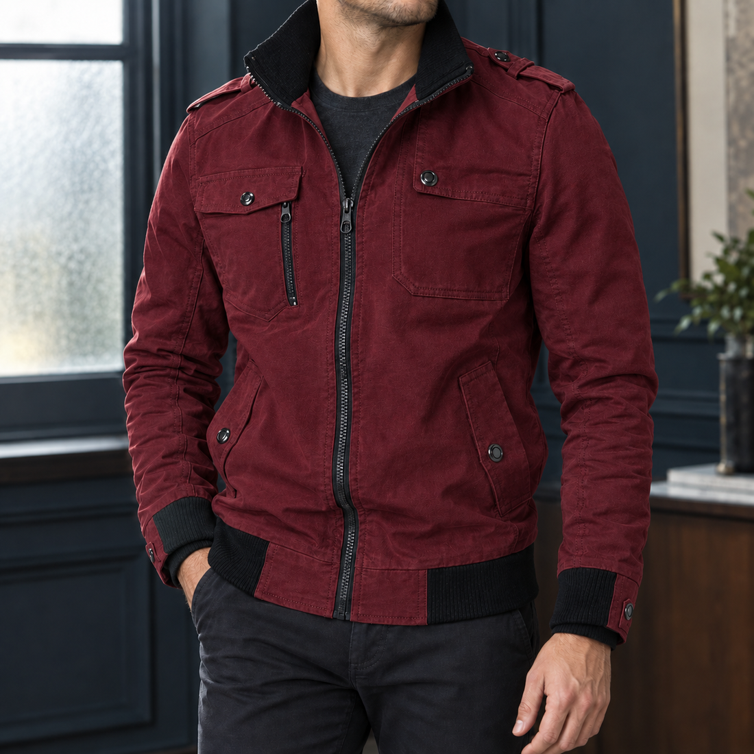 Romain Utility Jacket - Red