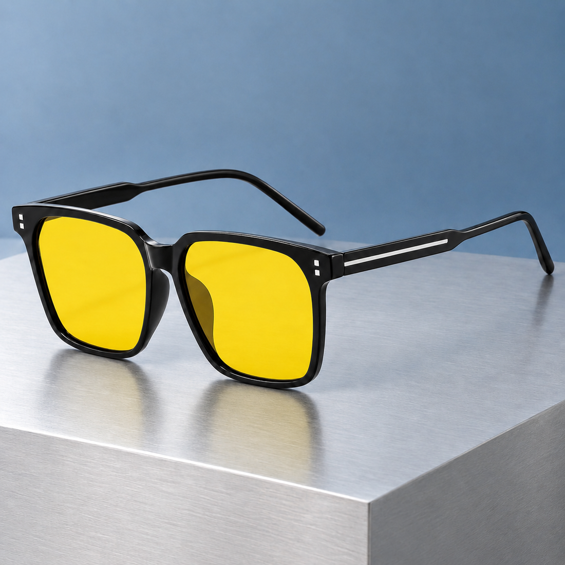 Idalia Square Sunglasses - Bright Black Frame Yellow Film
