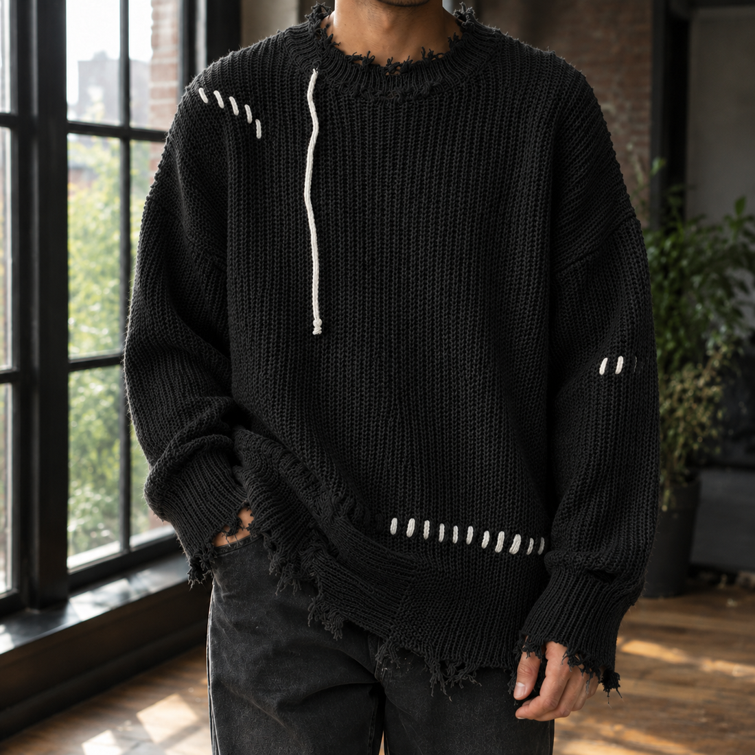 Jonas Distressed Sweater - Black