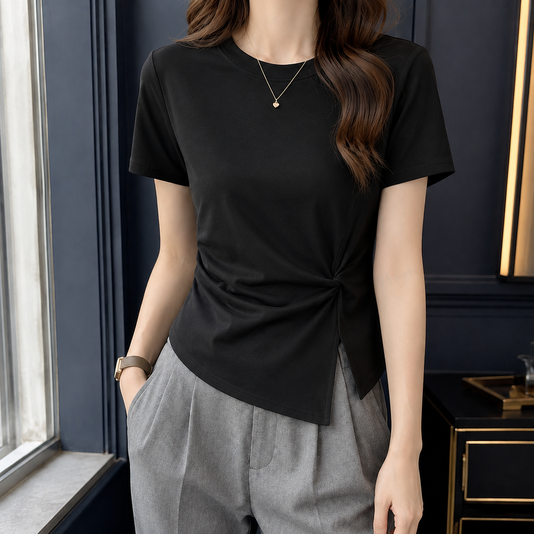 Demelza Side Twist Top - M12 # Black