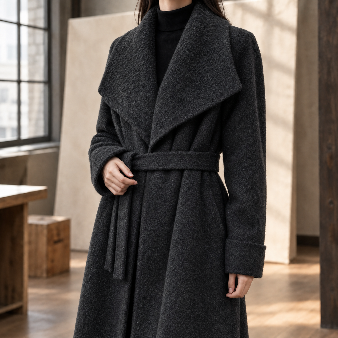 Alouette-Faye Belted Wool Coat - Carbon Black