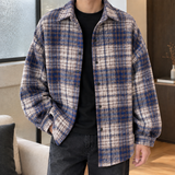 Ludovic-Stone Plaid Overshirt - Blue Grid