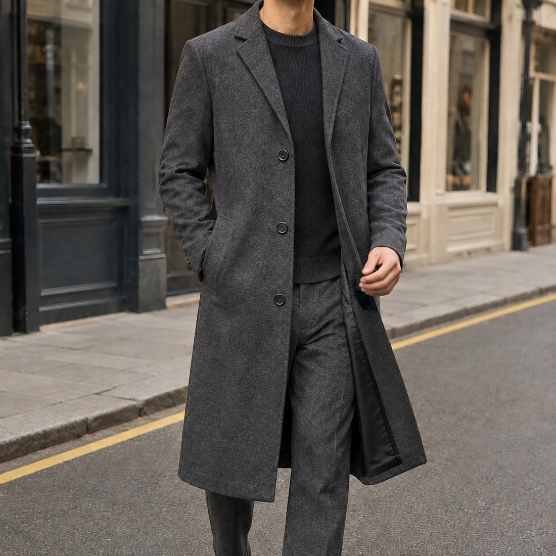 Halvard Single Breasted Overcoat - Dark Gray