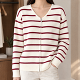 Tessa-Hope Striped Cardigan - Cream Burgundy