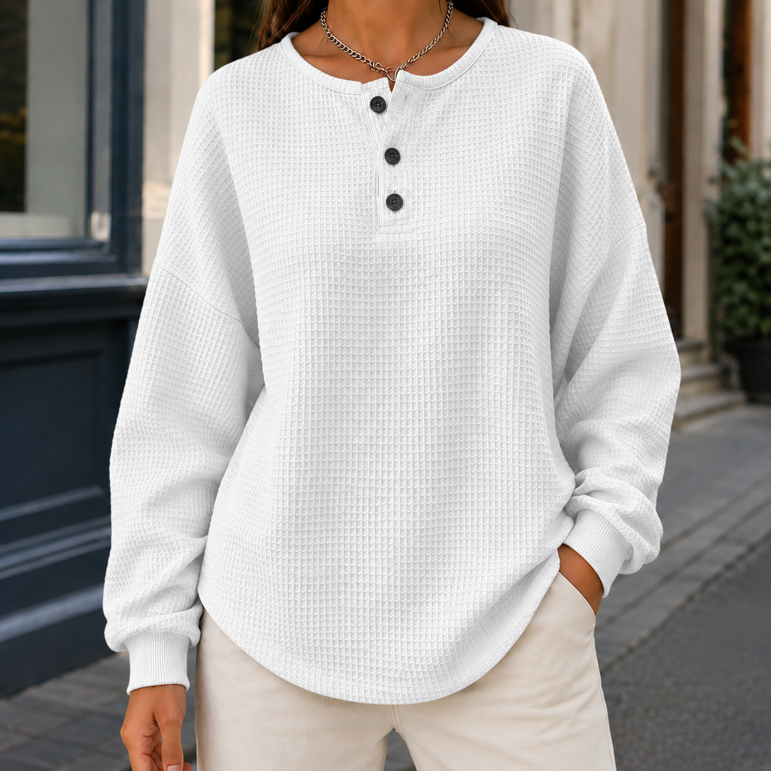 Annabel-Louise Waffle Sweater - White