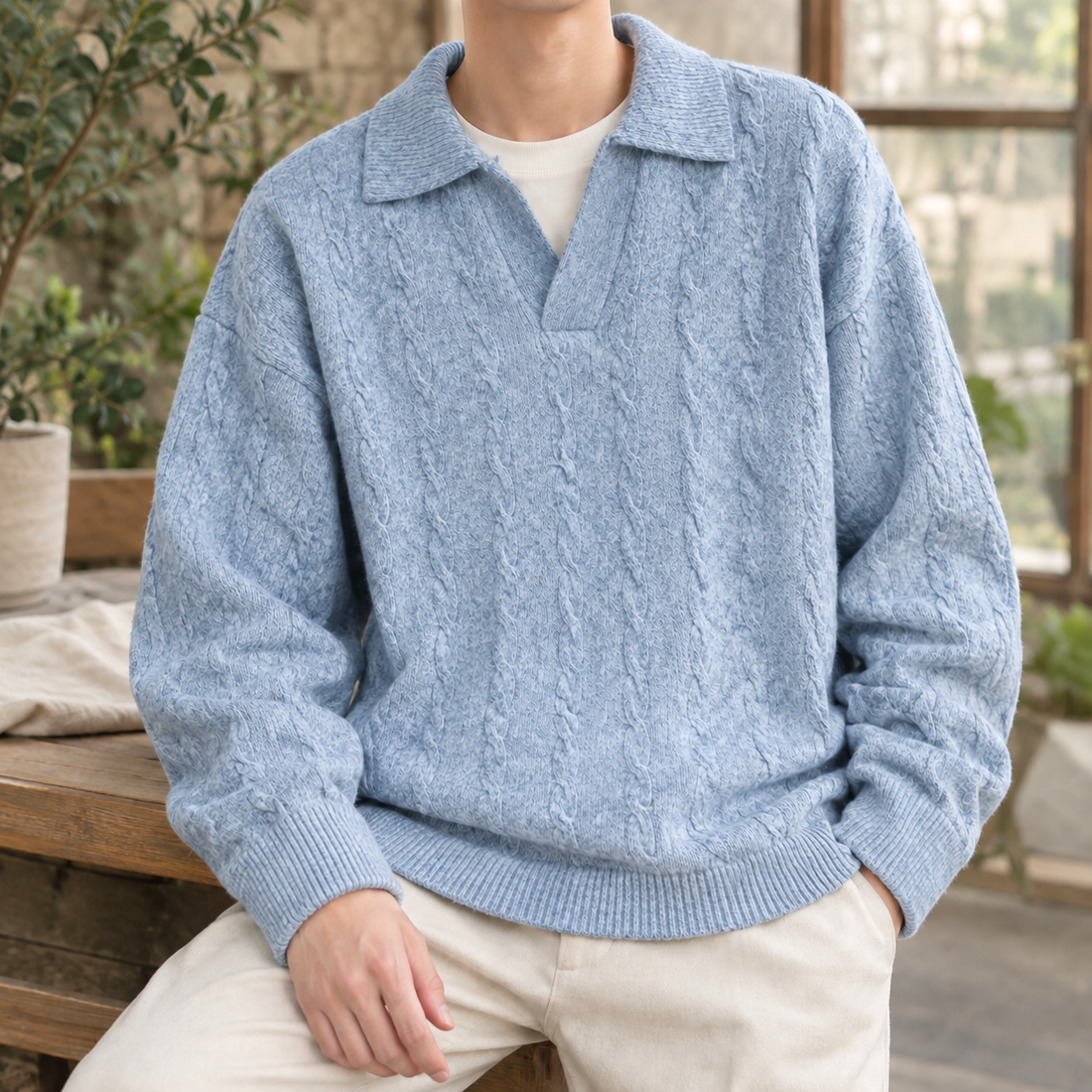 Matthew Cable Sweater - Light Blue