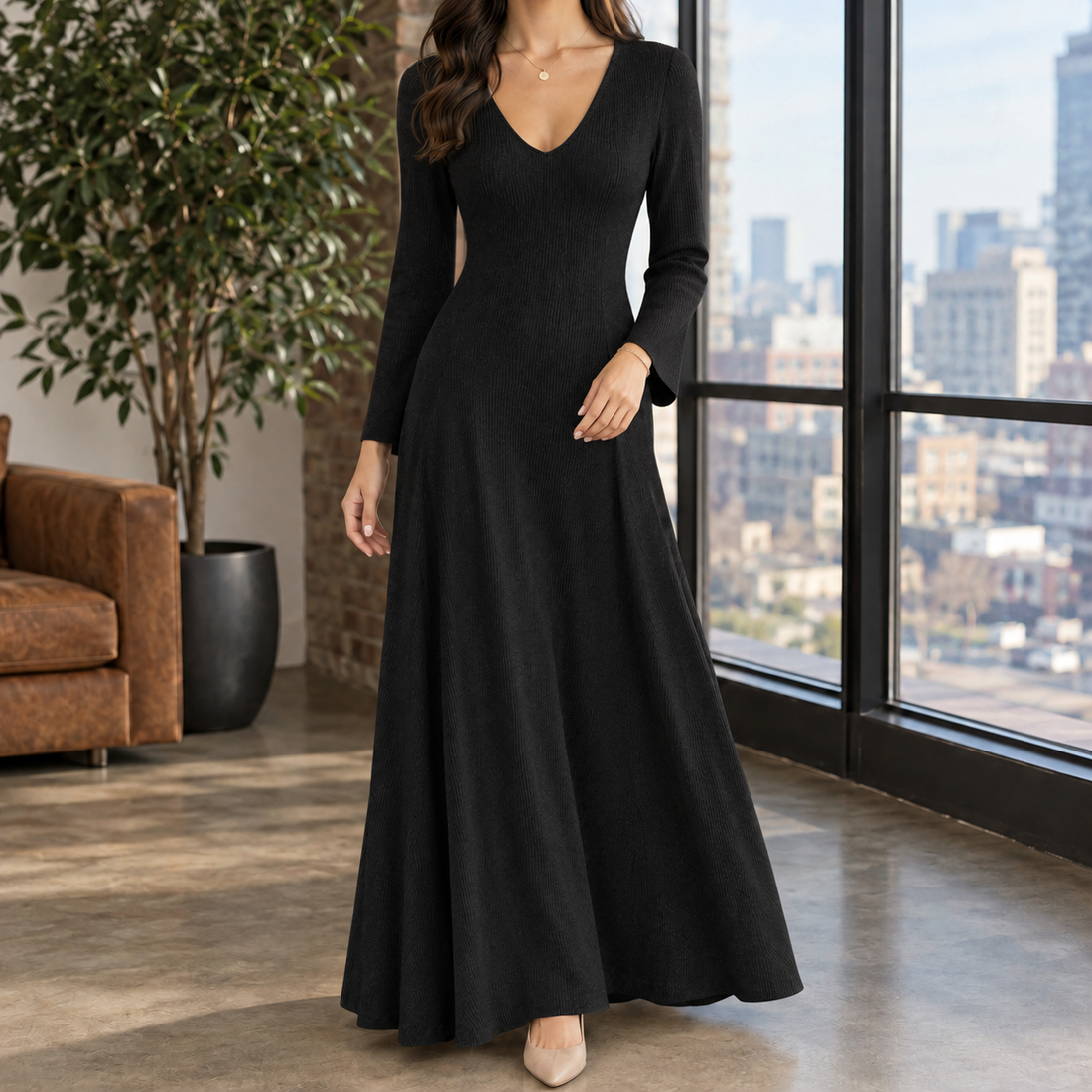 Aline-Rose Ribbed Maxi Dress - Black