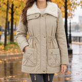 Maxine-Faye Plush Collar Jacket - Khaki