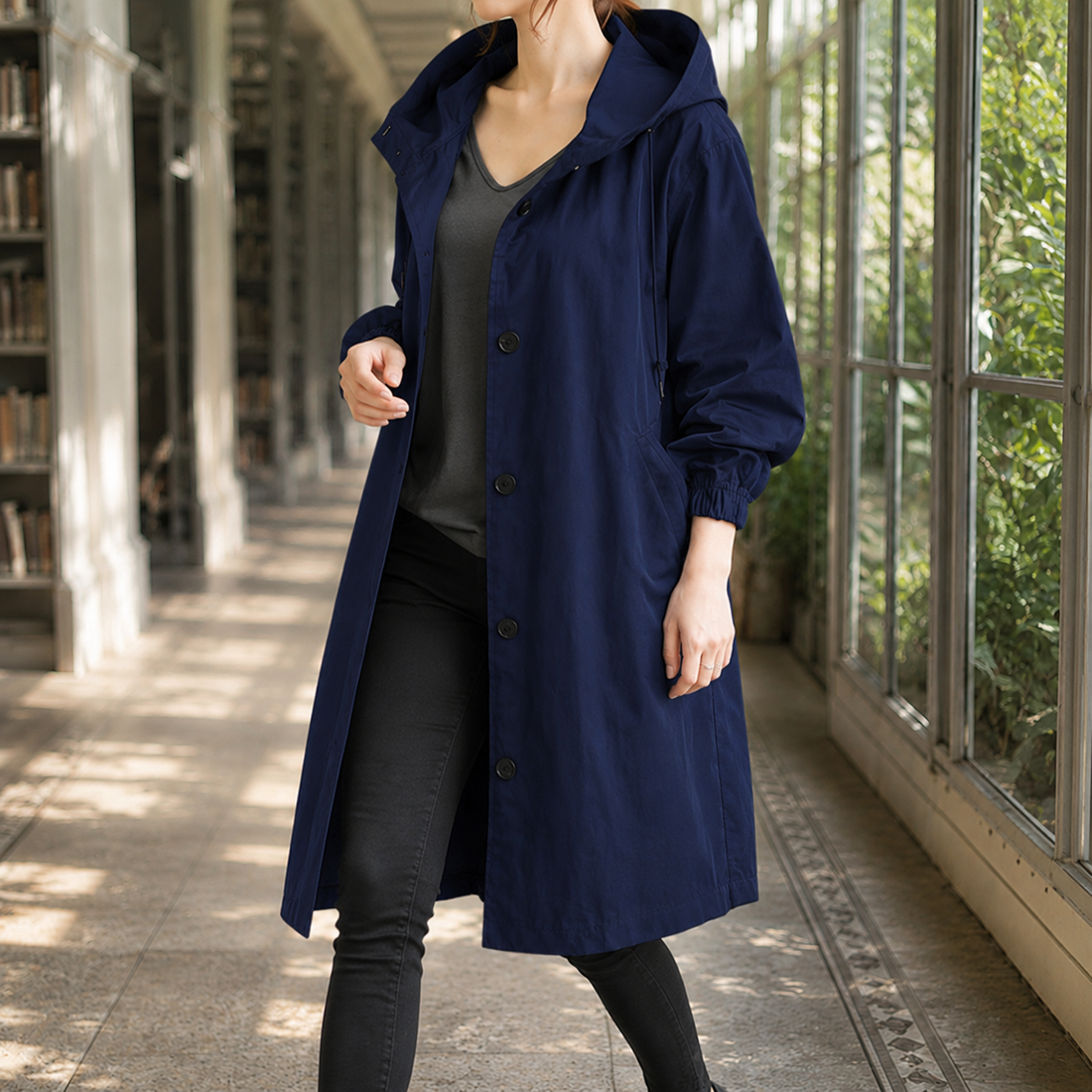 Zelda-Elise Hooded Overcoat - Dark Blue