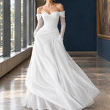 Crystal-Pearl Off-Shoulder Dress - White