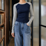 Adeline-Elise Contrast Top - Navy Blue