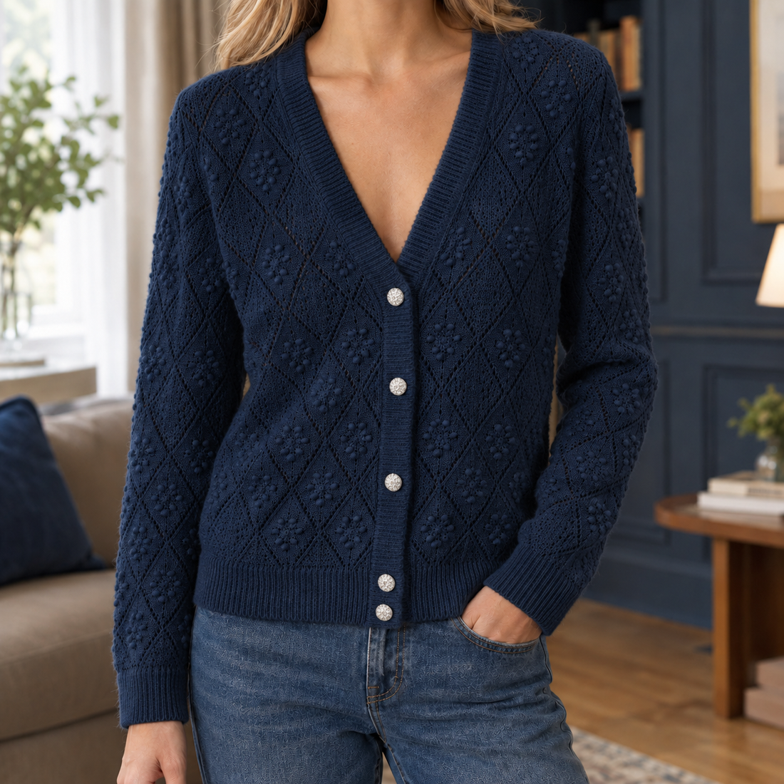 Fraser Pointelle Cardigan - Ice Lake Blue