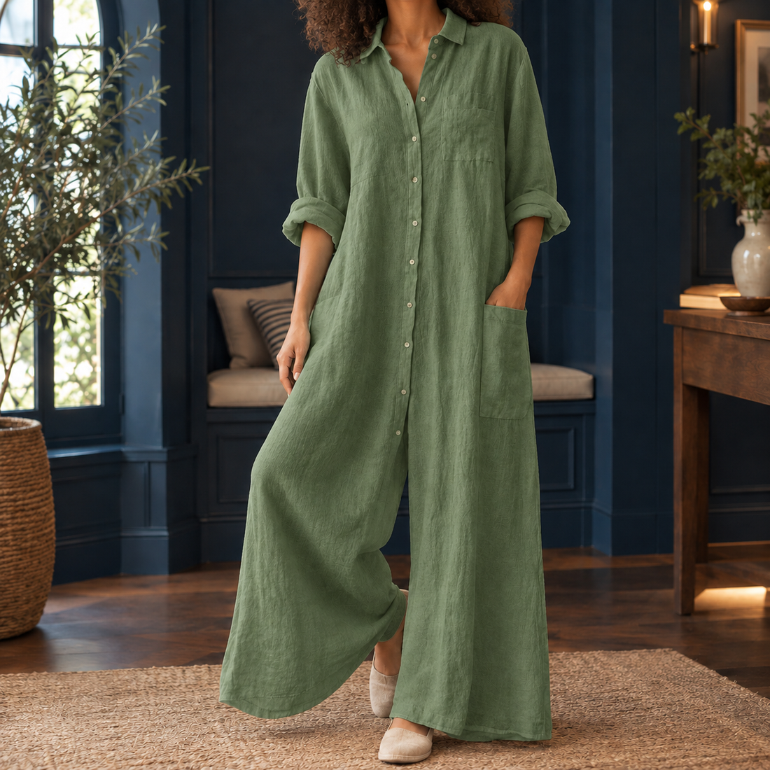 Ancelin-Belle Wide Leg Jumpsuit - Green