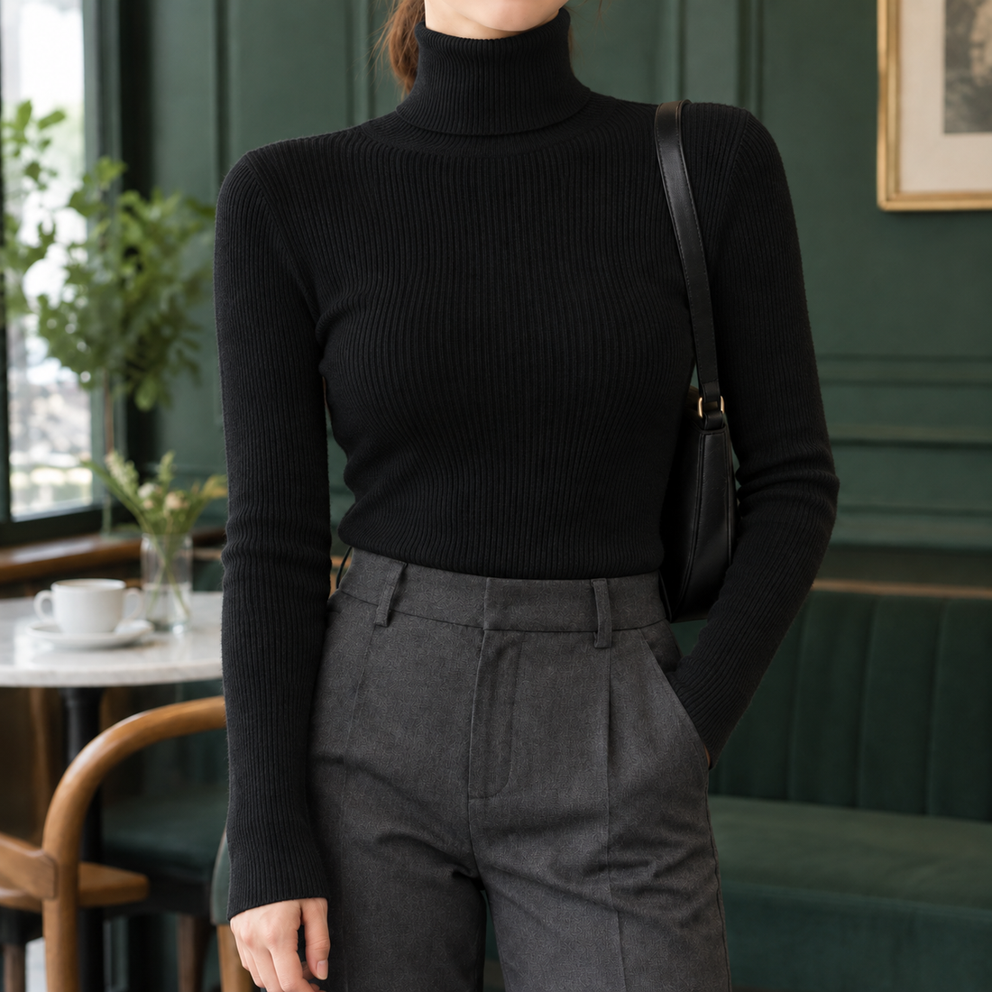 Sidonie Ribbed Turtleneck - Black