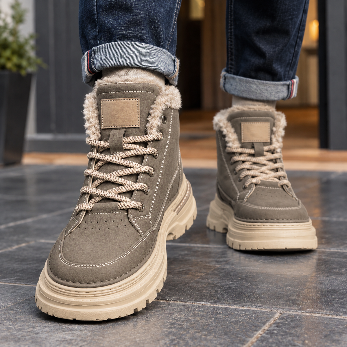 Accardi Fleece-Lined Boots - Khaki