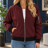 Ludovica Zip Bomber Jacket - Burgundy