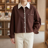 Willa Contrast Collar Shirt - Brown