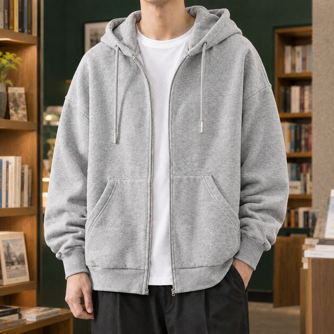 Arlo-James Zip Hoodie Jacket - Light Gray