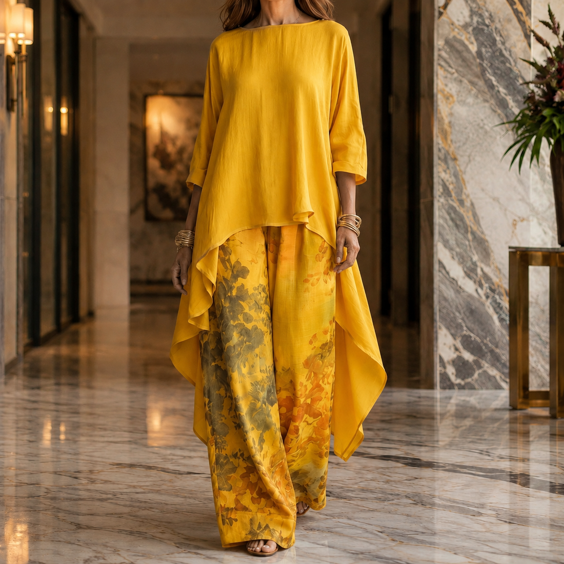 Serena-Claire Flowing Set - Yellow