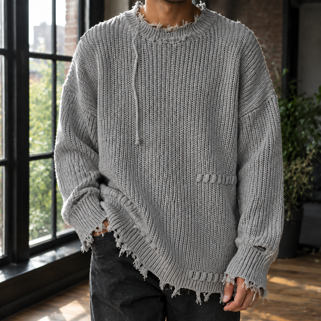 Jonas Distressed Sweater - Gray