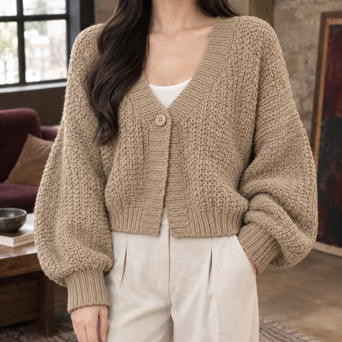 Morwenna-June Chunky Cardigan - Khaki