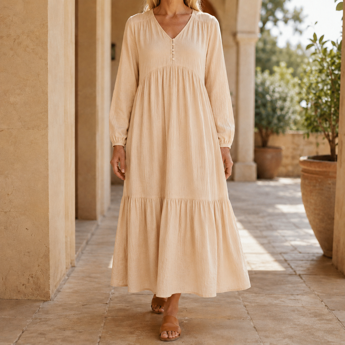 Meredith Tiered Maxi Dress - Apricot