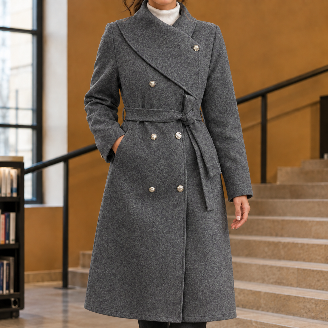 Ascelin-Claire Asymmetric Belted Coat - Dark Gray