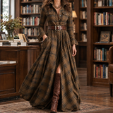 Antonia-Lane Plaid Maxi Dress - Khaki Plaid