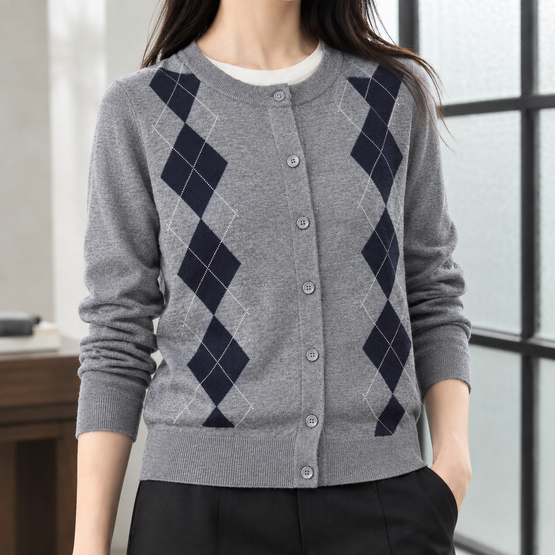 Madeleine-Louise Argyle Cardigan - Gray