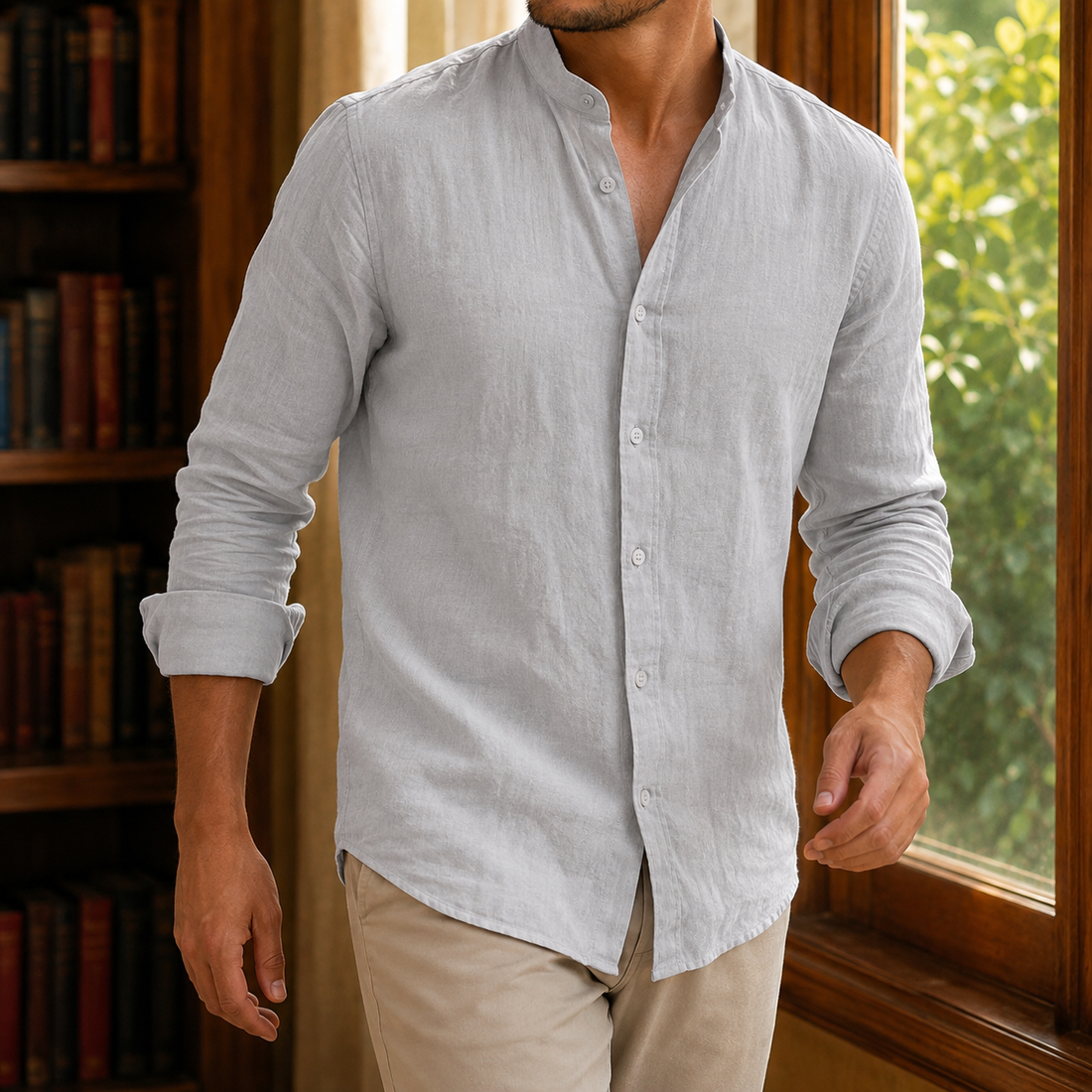 Knox Stand Collar Shirt - Hellgrau