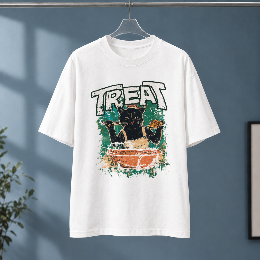 Tobias-Ellis Relaxed T-Shirt - Treat Cat-white