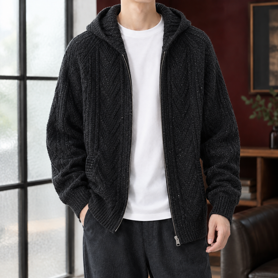 Macaire Cable Knit Jacket - Black