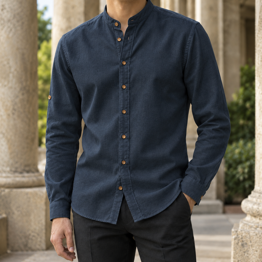 Clement Mandarin Shirt - Dark Blue