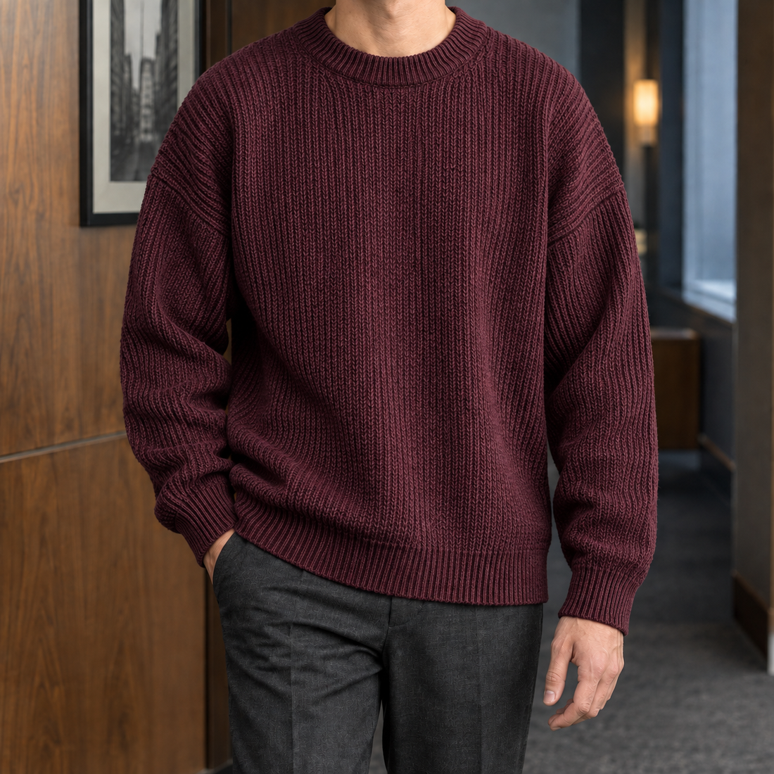Dominic Ribbed Sweater - Burgundy