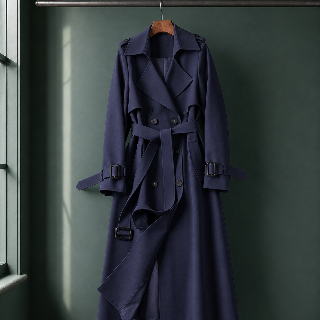Azalea Belted Overcoat - Navy Blue