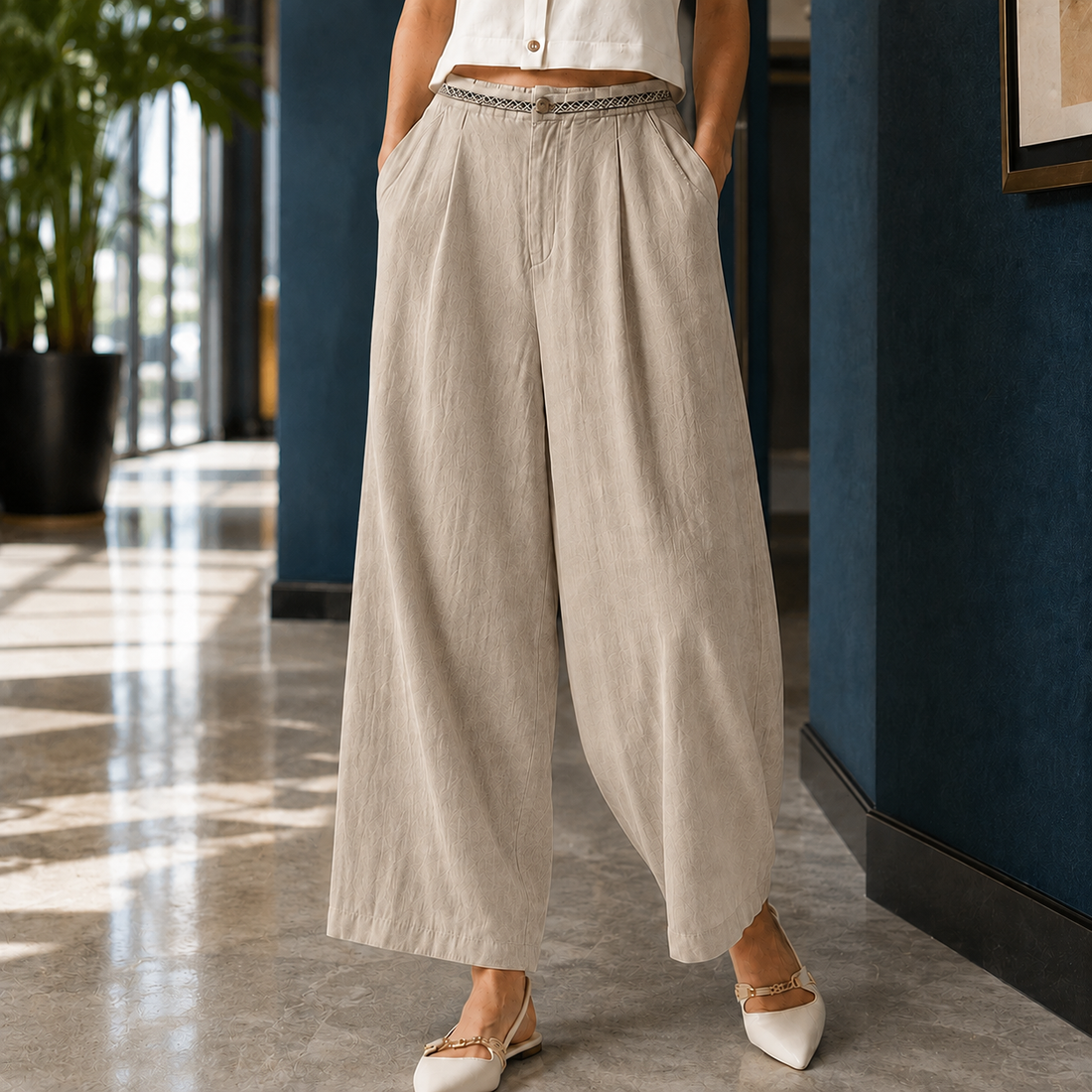 Juliet Wide Leg Pants - Taupe
